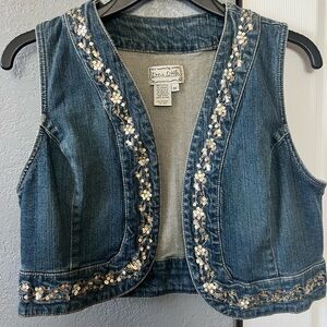 Live a Little Blue Denim Vest with Gold Sequins